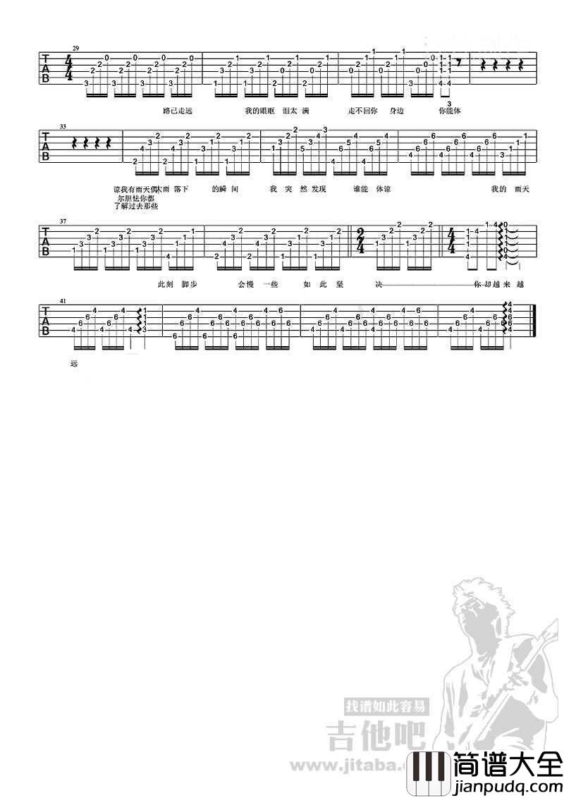 雨天吉他谱_孙燕姿_雨天六线谱(图片谱)