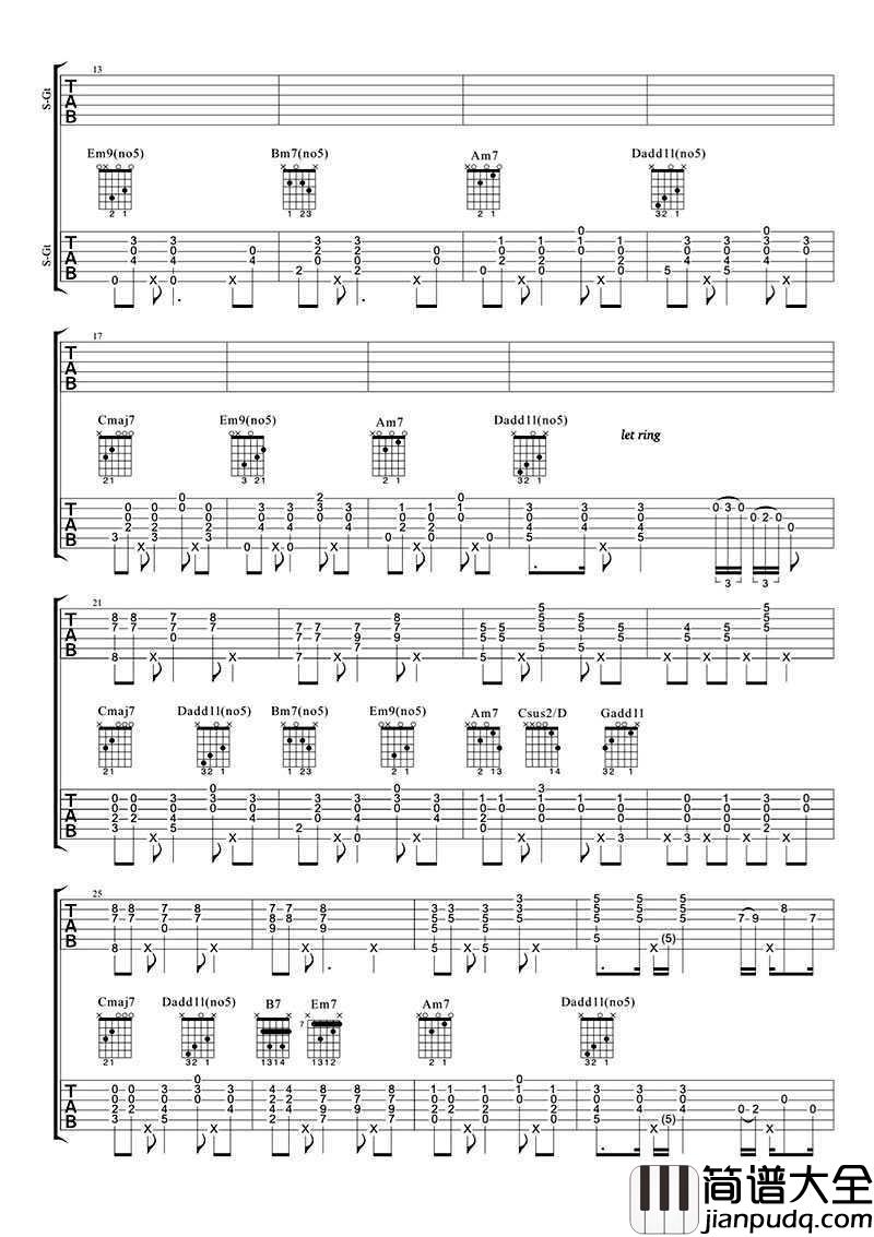 致爱吉他谱_鹿晗_致爱your_song_六线谱