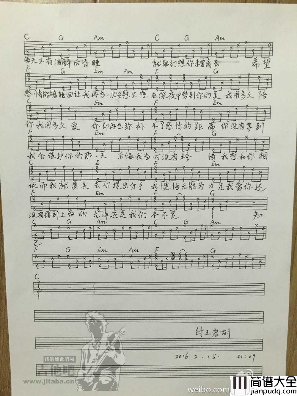 无能为力吉他谱_纣王_无能为力六线谱(原版)