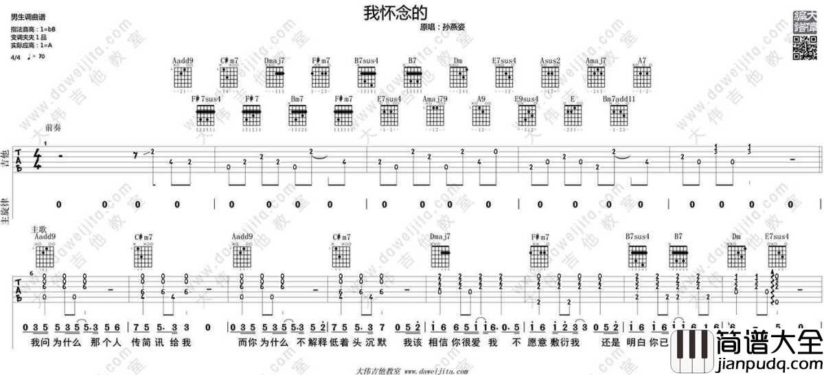 我怀念的吉他谱男生版_孙燕姿_我怀念的_吉他弹唱教学