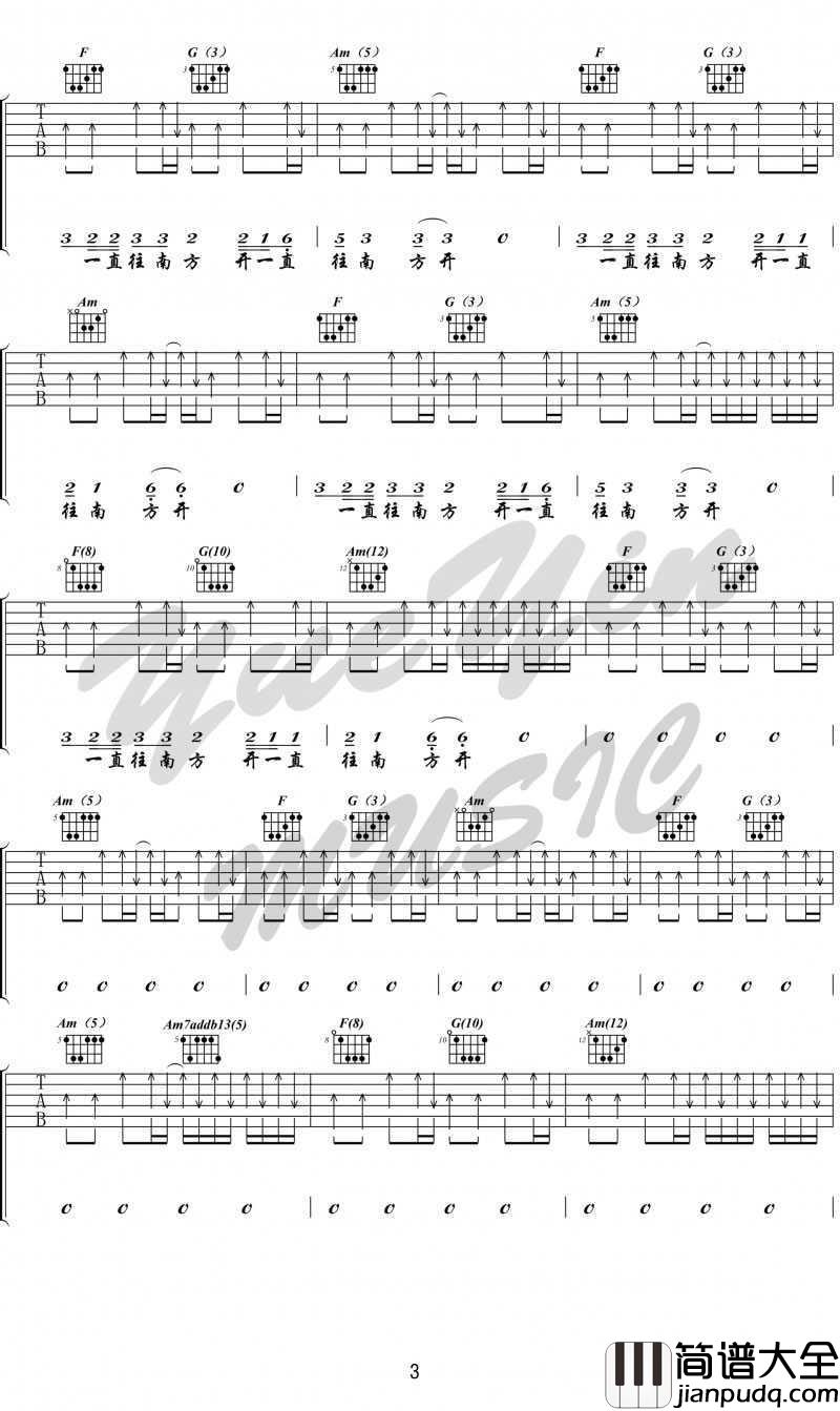 公路之歌吉他谱_C调指法男生版_痛仰乐队_公路之歌_六线谱完整版