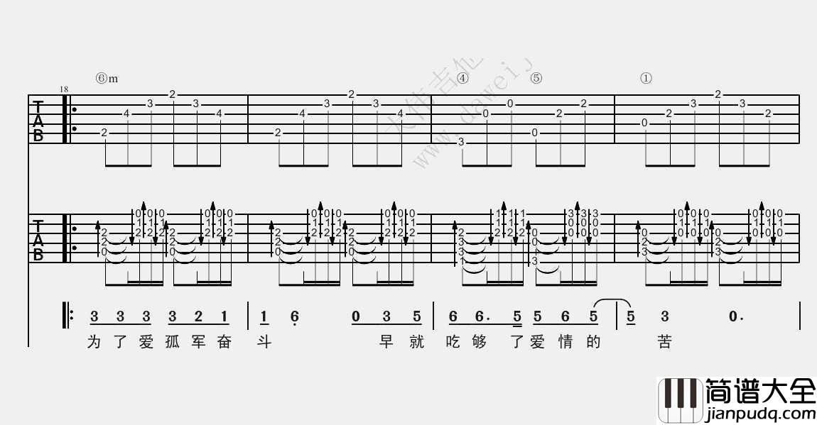 单身情歌吉他谱(双吉他版编配)_林志炫_高清图片谱