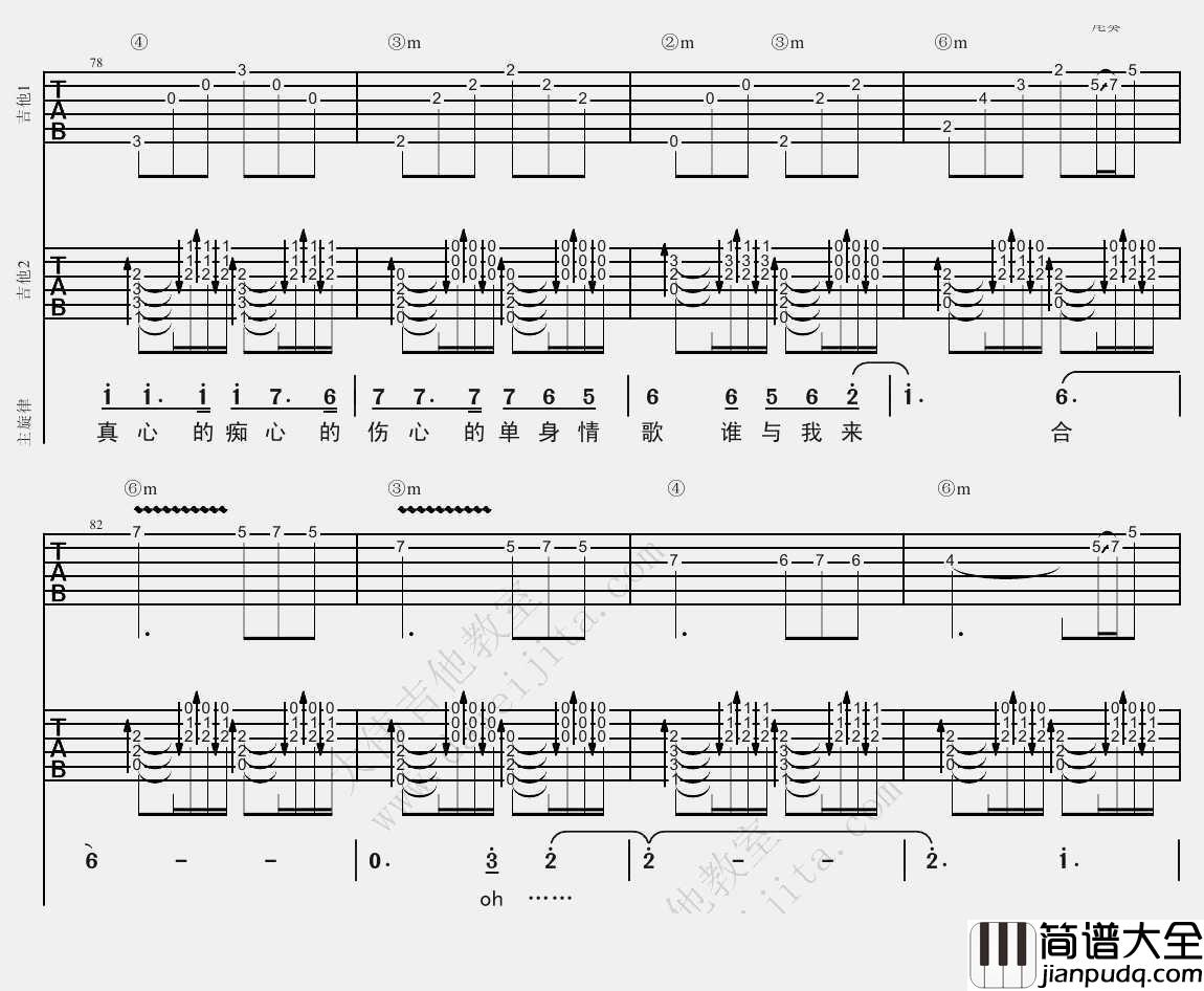 单身情歌吉他谱(双吉他版编配)_林志炫_高清图片谱