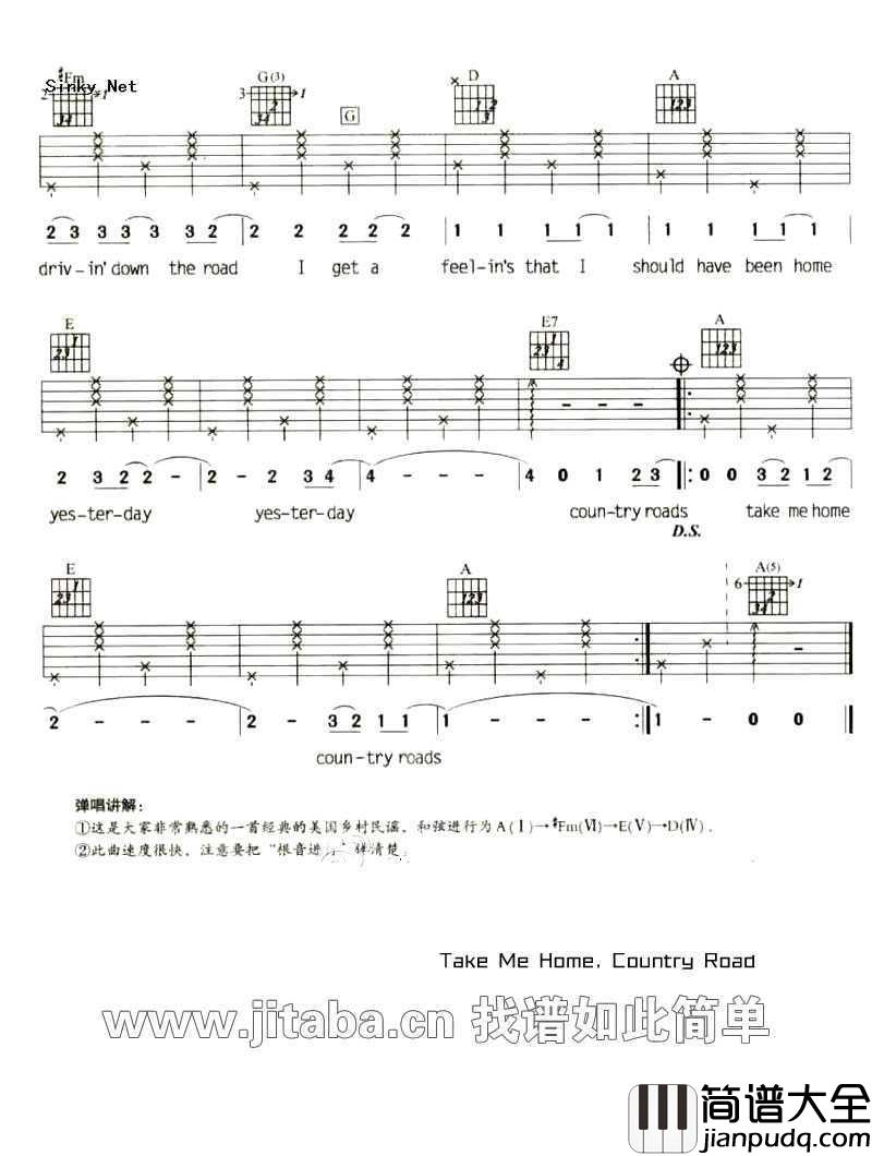 Take_Me_Home_Country_Road吉他谱_乡村路带我回家六线谱