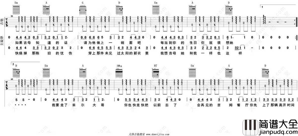 吉姆餐厅吉他谱_D调指法_赵雷_吉他弹唱教学讲解_六线谱完整版