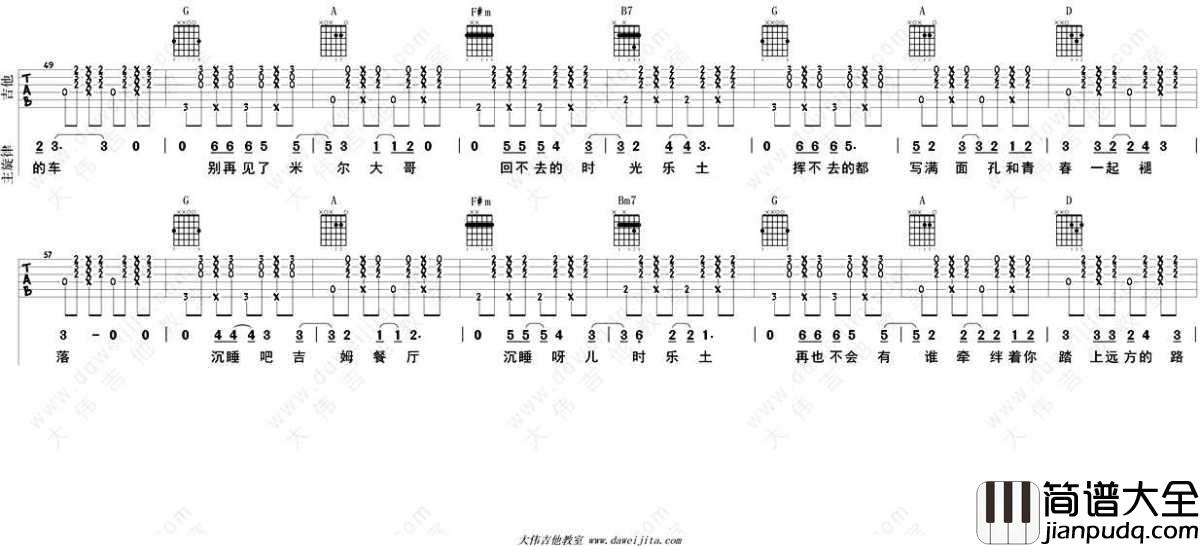 吉姆餐厅吉他谱_D调指法_赵雷_吉他弹唱教学讲解_六线谱完整版