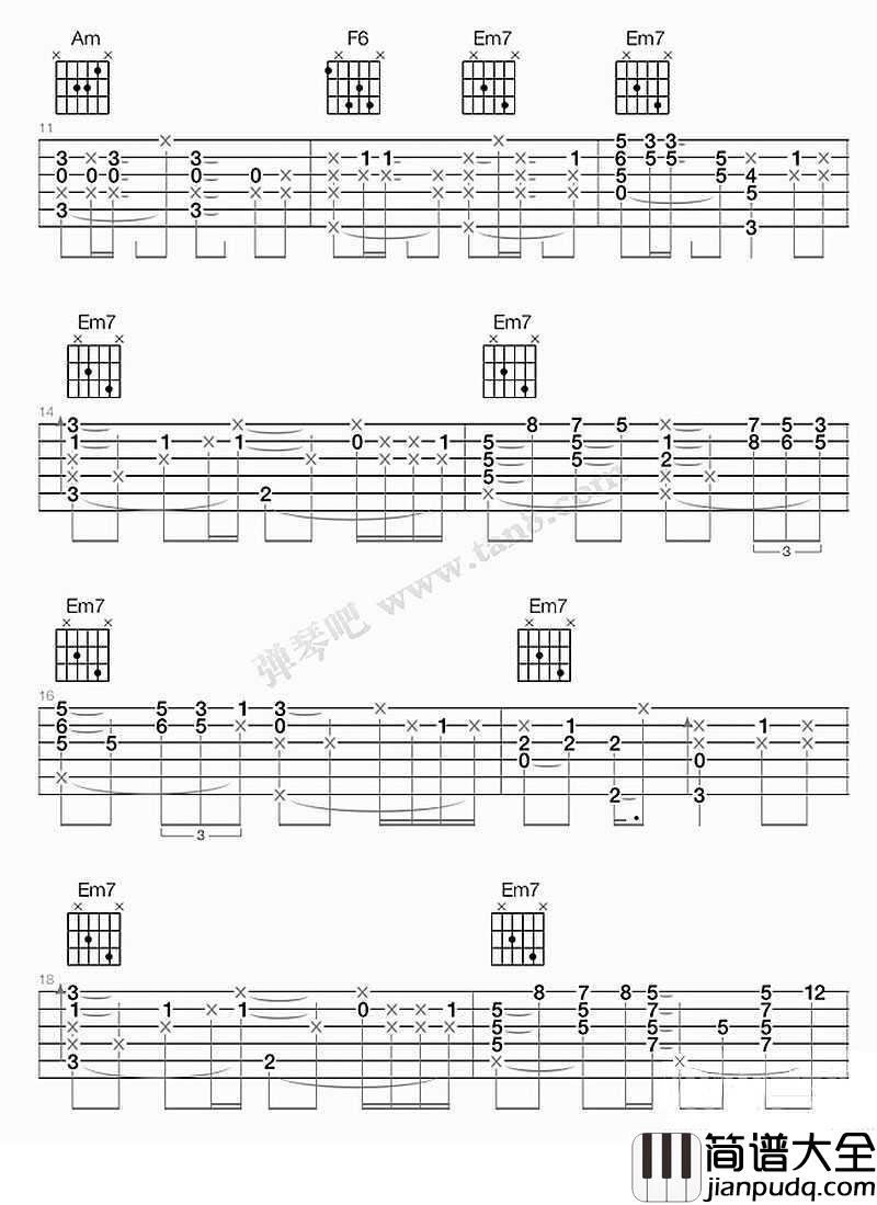 红豆指弹谱C调指法_王菲_红豆_吉他独奏曲谱_图片谱