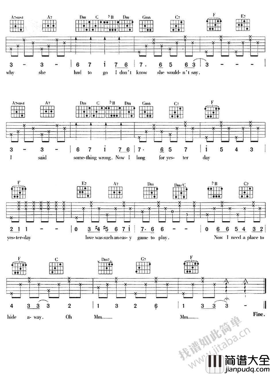 Yesterday吉他谱_The_beatles披头士_弹唱六线谱