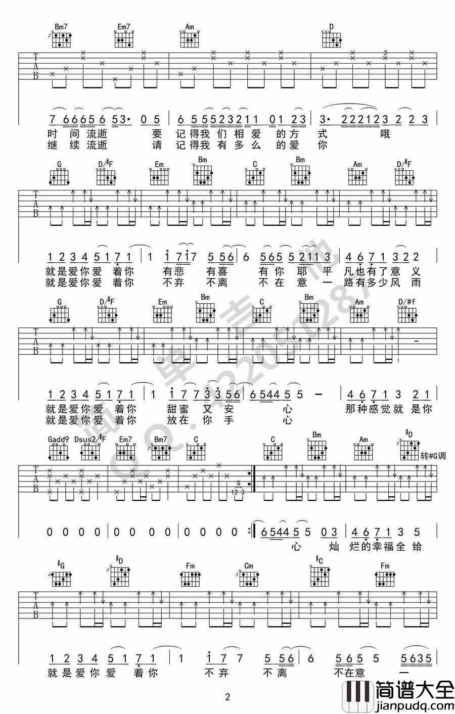 就是爱你吉他谱_G调六线谱_陶喆_完美编配六线谱