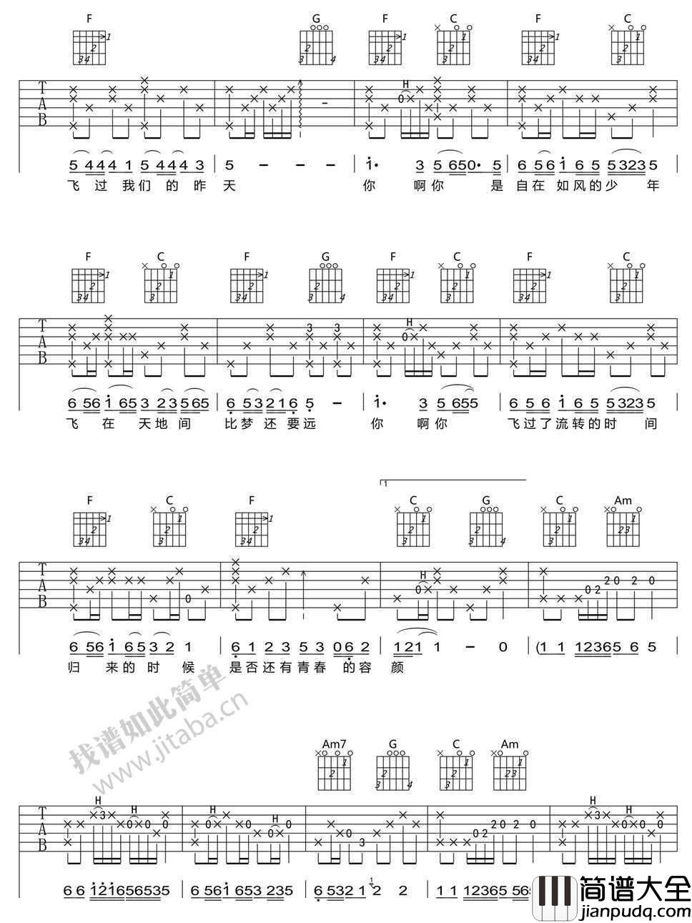 你飞到城市另一边吉他谱_好妹妹乐队_C调弹唱谱