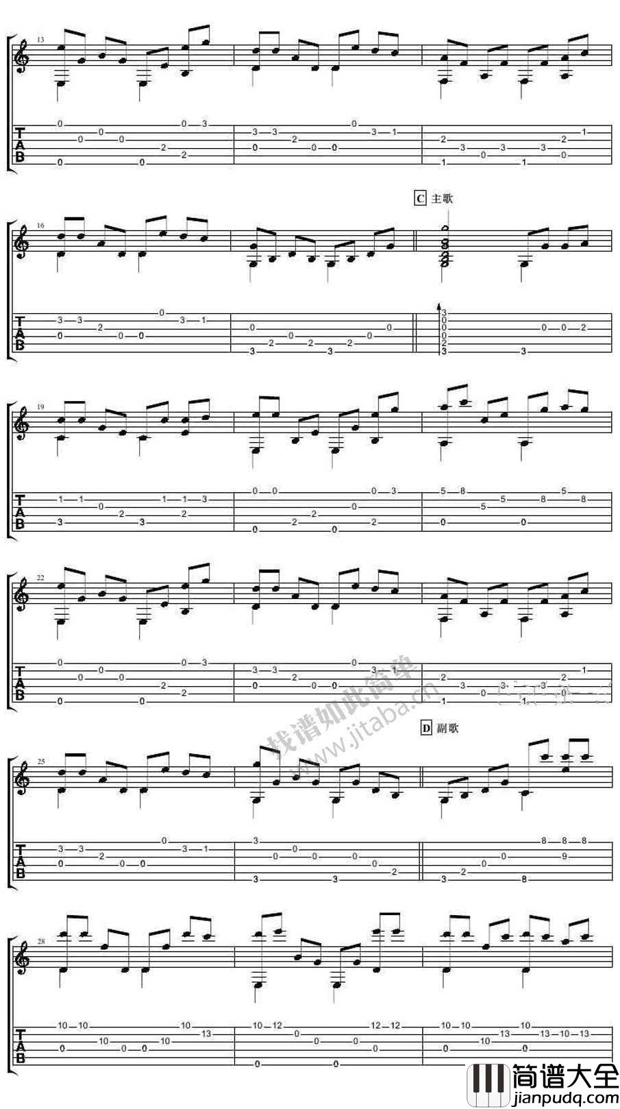 把悲伤留给自己指弹吉他谱_陈升_吉他独奏曲谱