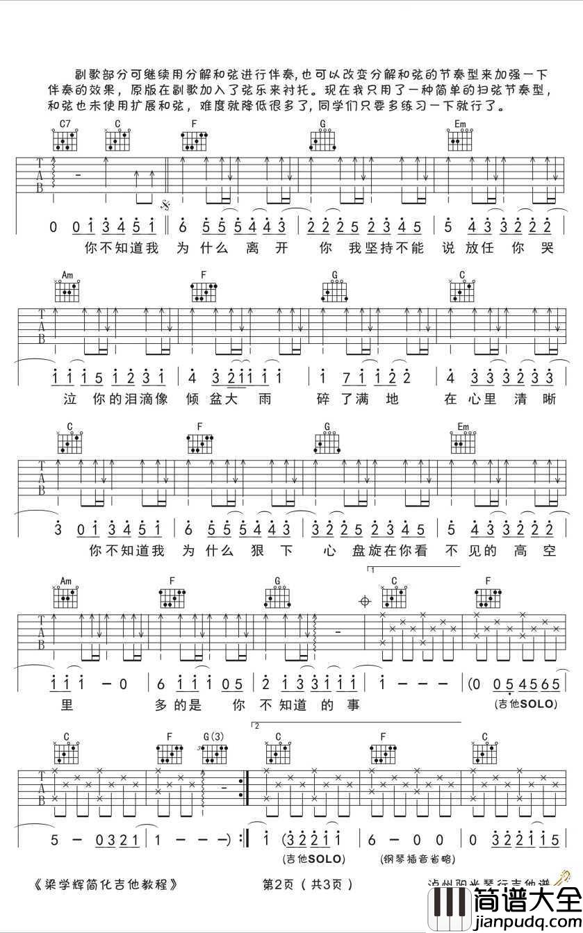 你不知道的事吉他谱_王力宏_C调弹唱谱_带讲解版本