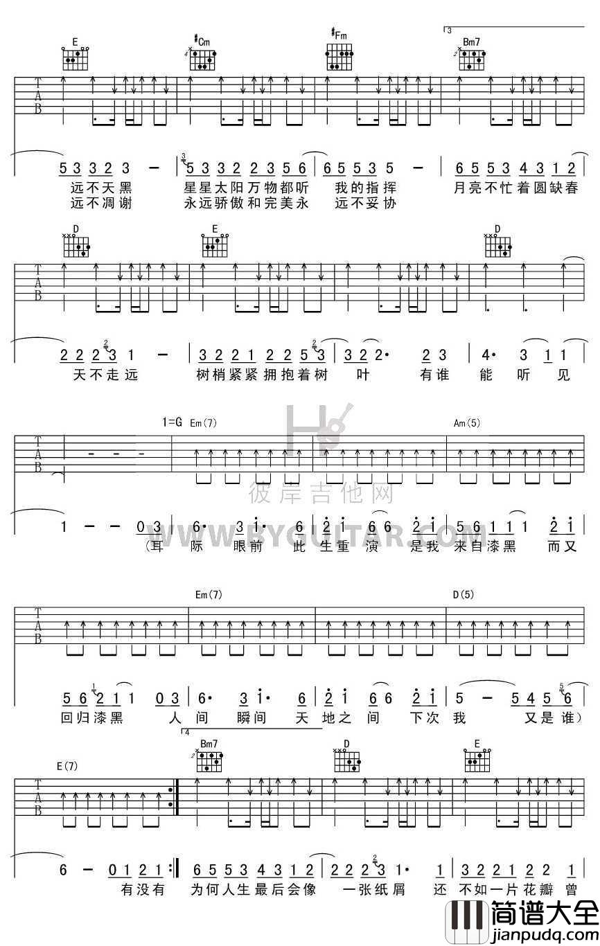 如烟吉他谱_五月天_如烟六线谱(完整版图片谱)