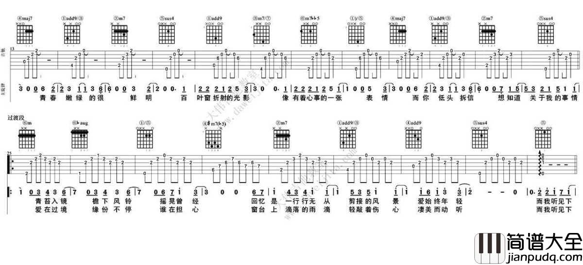 听见下雨的声音吉他谱_关诗敏_原版吉他弹唱教学