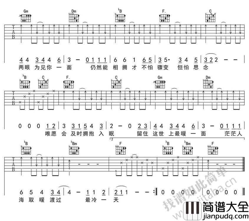最冷一天吉他谱_陈奕迅_最冷一天六线谱完整版