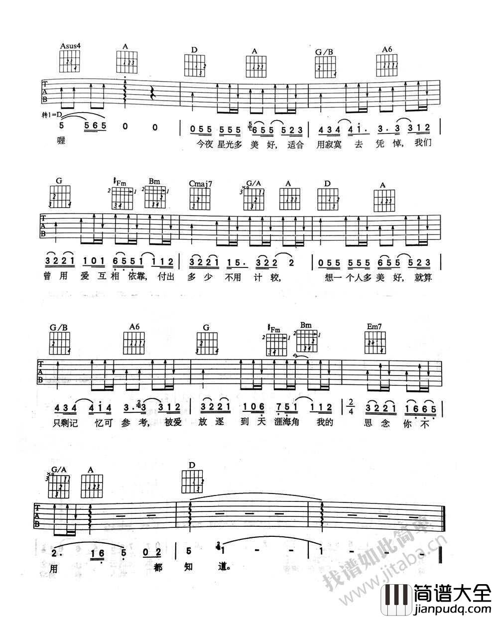 不想让你知道吉他谱_周惠_图片谱完整版