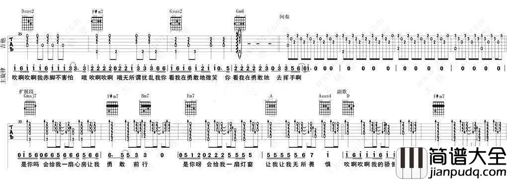 野子吉他谱男生版_蒙面歌王流浪者沙宝亮_野子六线谱