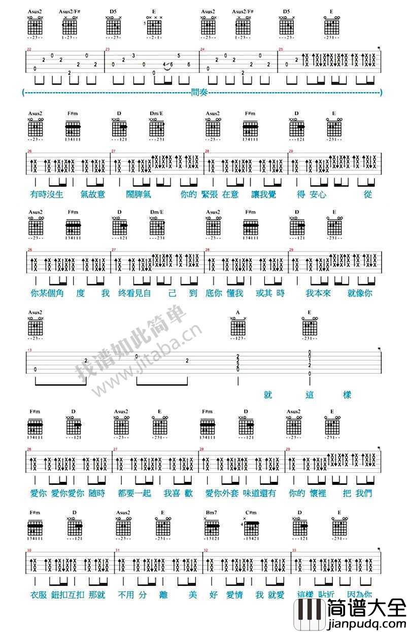 爱你吉他谱_陈芳语_翻糖花园片尾曲六线谱
