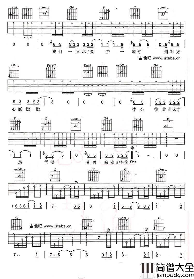 电台情歌吉他谱_C调_莫文蔚_图片谱完整版