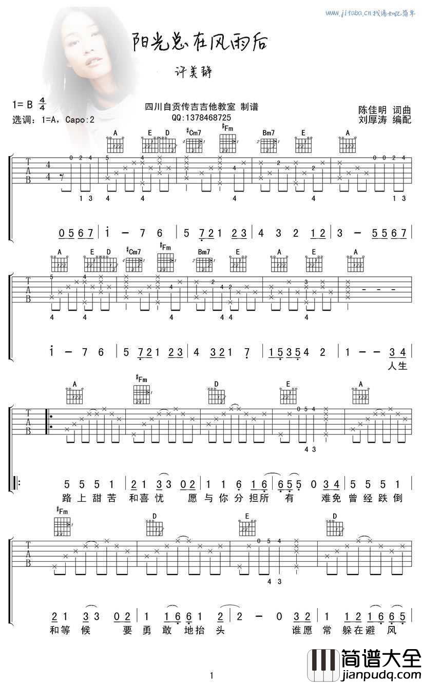 阳光总在风雨后吉他谱_许美静_六线谱完整版