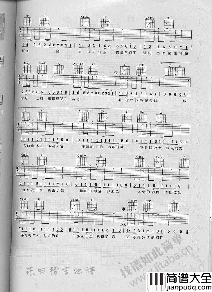 花田错吉他谱_王力宏_吉他弹唱六线谱