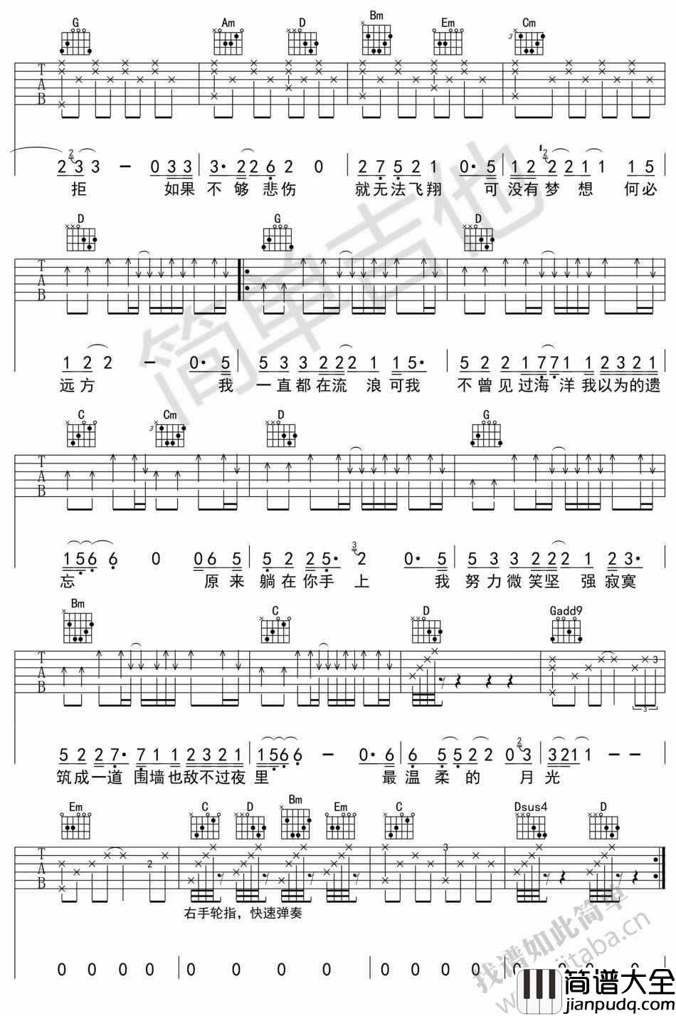 残酷月光吉他谱_林宥嘉_图片谱高清版