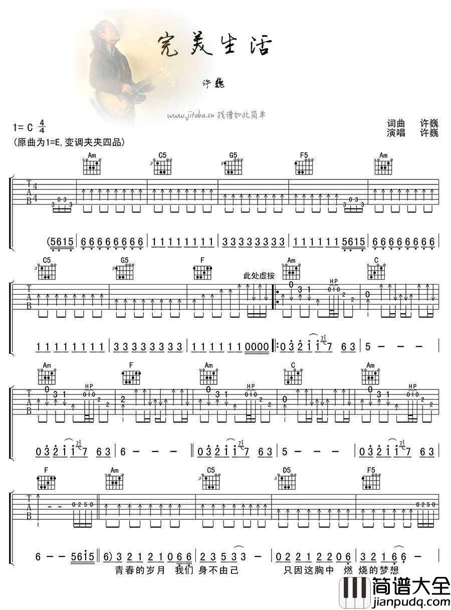 完美生活吉他谱_许巍_完美生活吉他弹唱谱