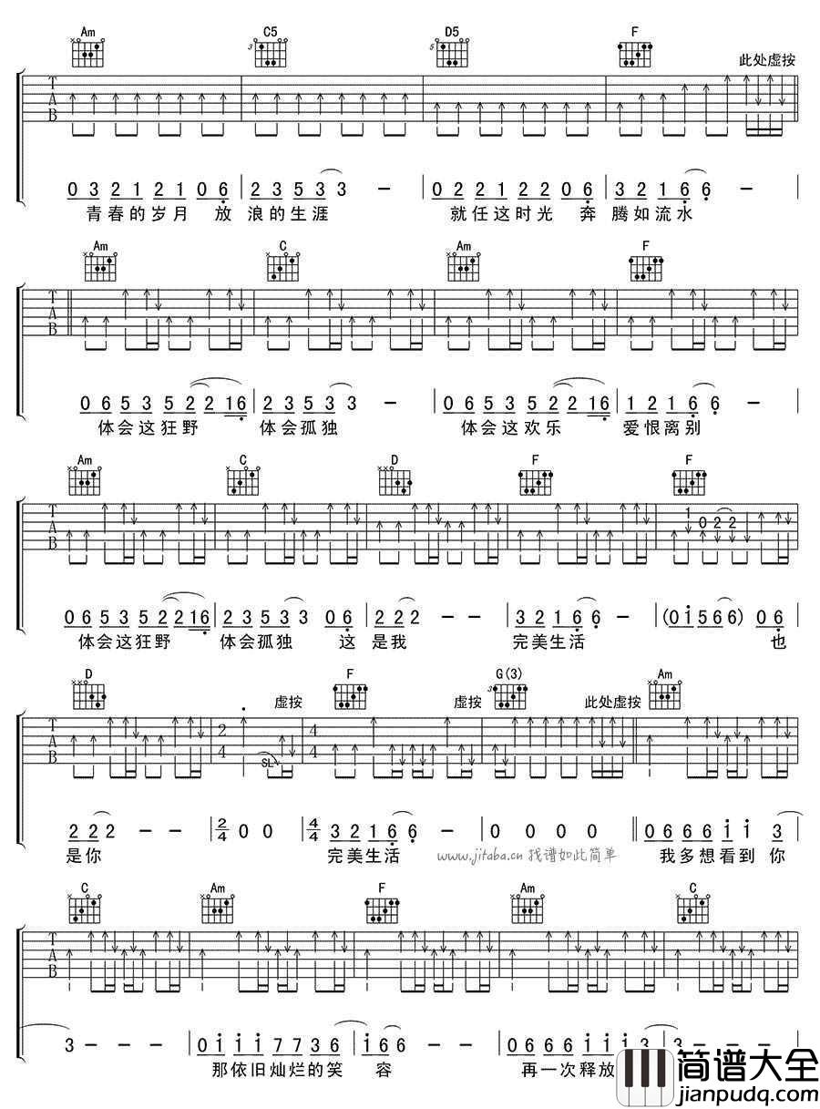 完美生活吉他谱_许巍_完美生活吉他弹唱谱