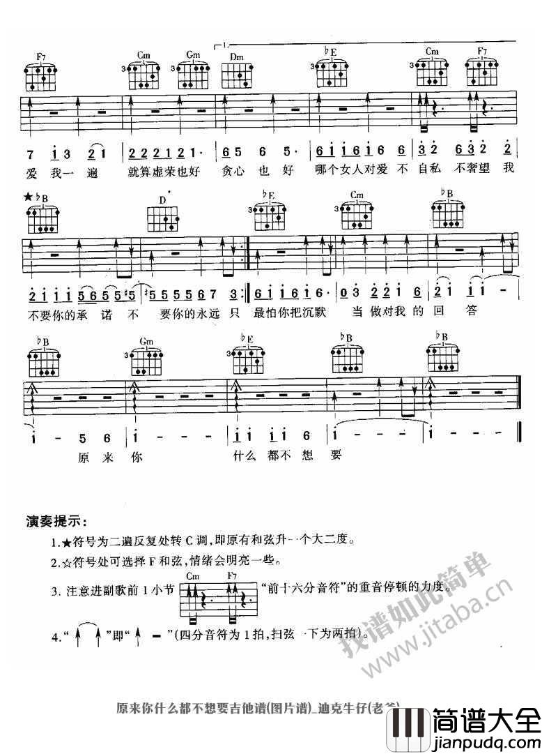 原来你什么都不想要吉他谱_张惠妹