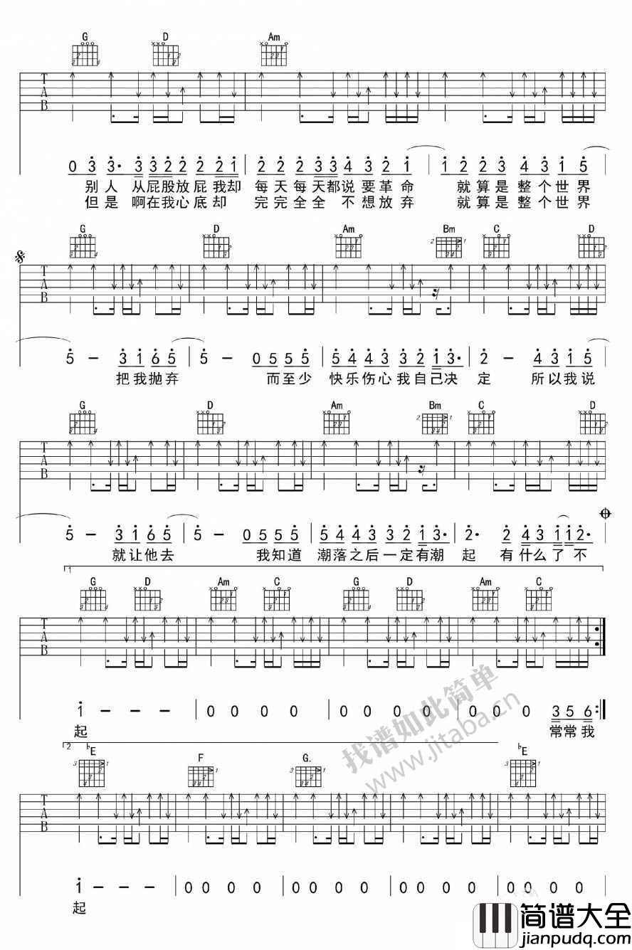 人生海海吉他谱_五月天_图片六线谱