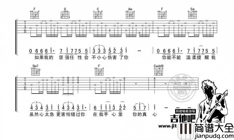 勇气吉他谱_梁静茹_C调_勇气图片谱高清版