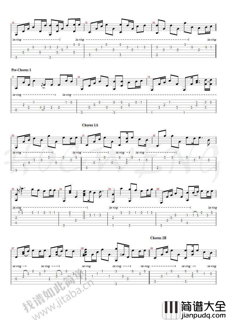 可惜没如果指弹吉他谱_林俊杰_吉他独奏谱