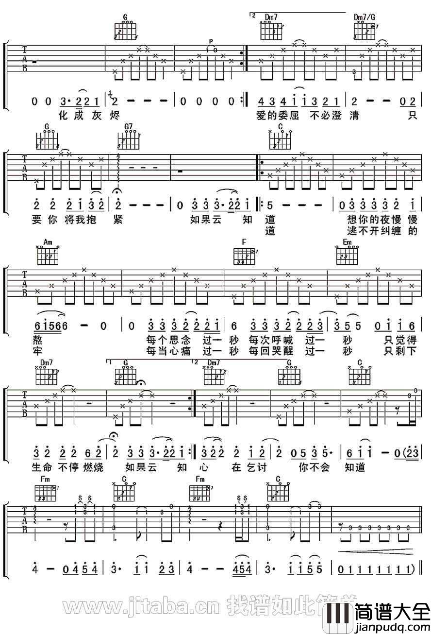 如果云知道吉他谱_齐秦_C调弹唱谱