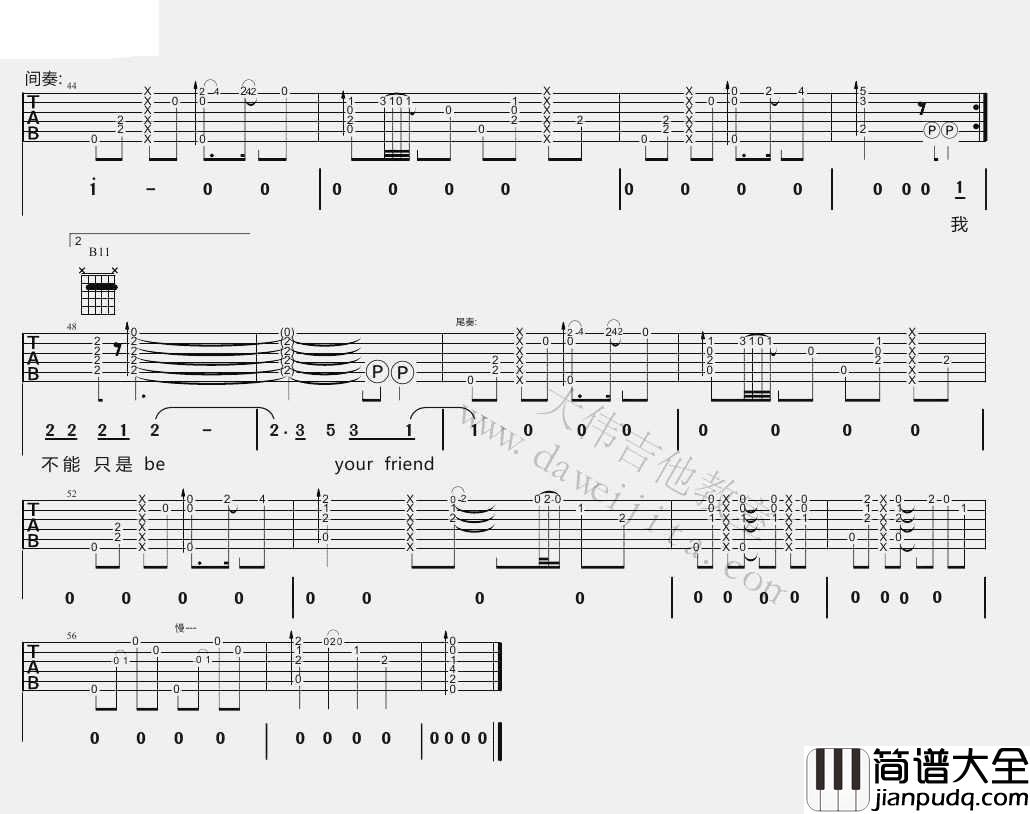 普通朋友吉他谱_E调指法_陶喆_六线谱(图片谱)完整版