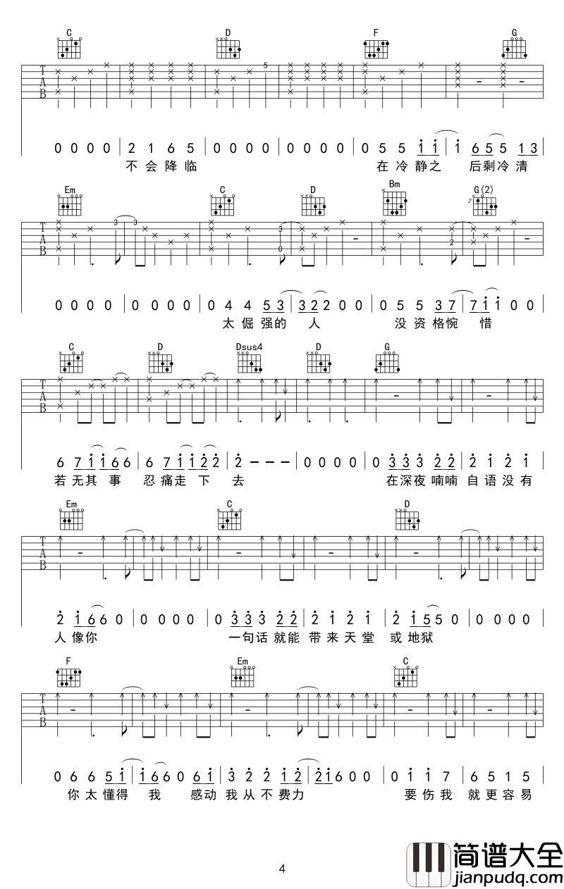 没有人像你吉他谱_梁静茹_G调弹唱谱_高清版