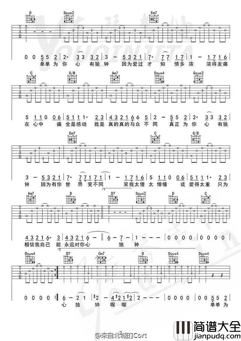 心有独钟吉他谱_中国新歌声李佩玲_六线谱