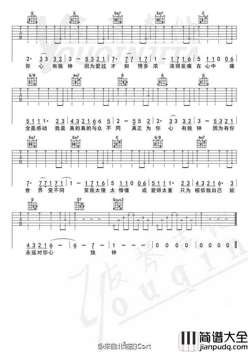 心有独钟吉他谱_中国新歌声李佩玲_六线谱