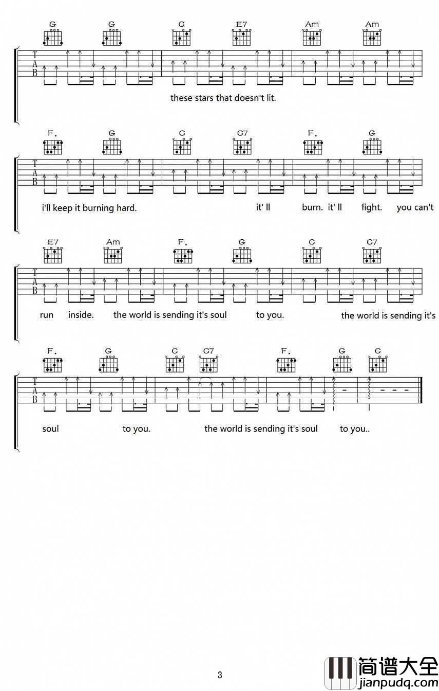 send吉他谱_C调指法_电影_我的机器人女友_插曲_弹唱六线谱