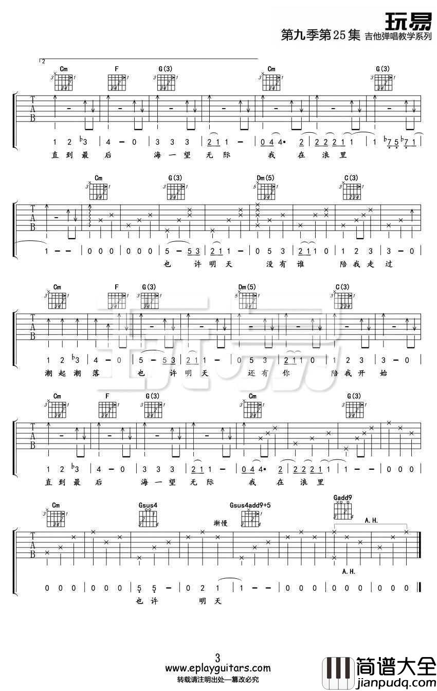 也许明天吉他谱_张惠妹_吉他弹唱教学视频