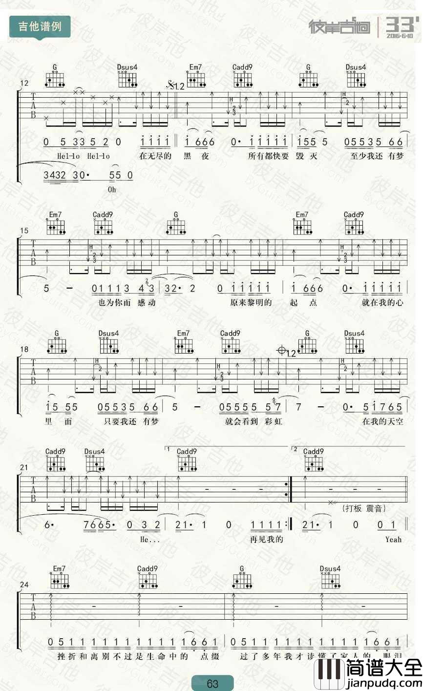 我的天空吉他谱_G调指法_南征北战_六线谱完整版