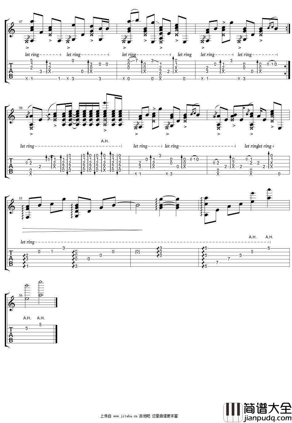 红颜旧指弹吉他谱_琅琊榜插曲_吉他独奏谱