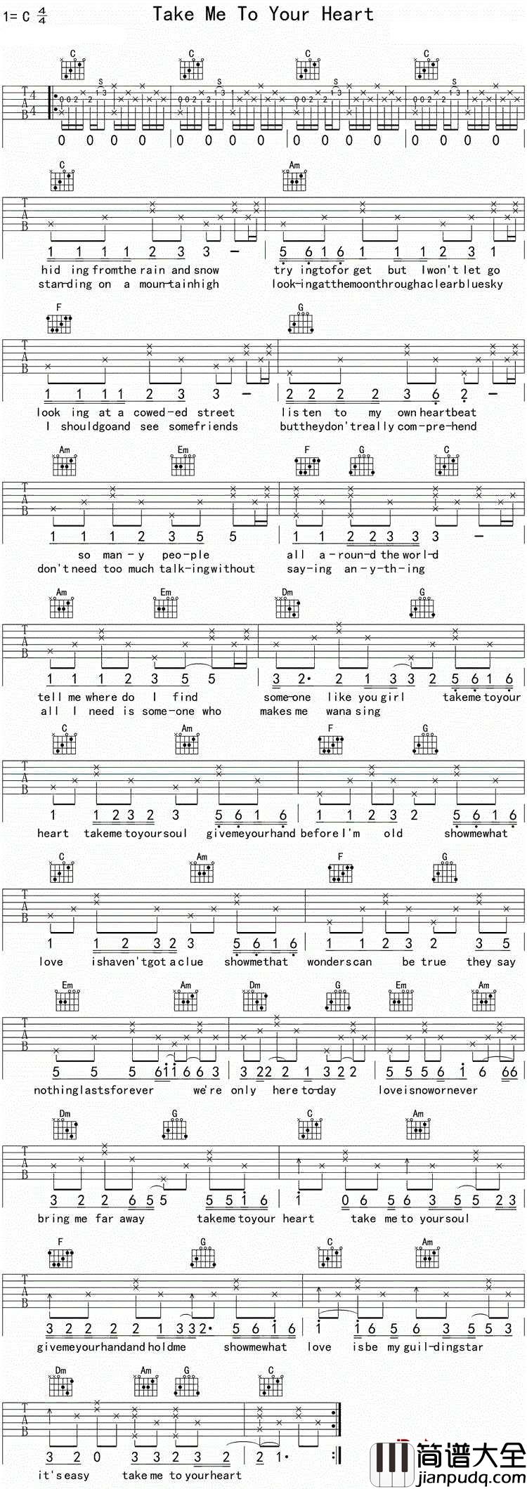 take_me_to_your_heart_吉他谱_迈克学摇滚_君心示我心,奇迹可成真