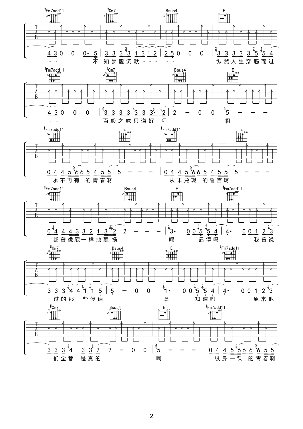 狗屁青春吉他谱_朴树_就算我们的青春是狗屁,也要活的自由自在
