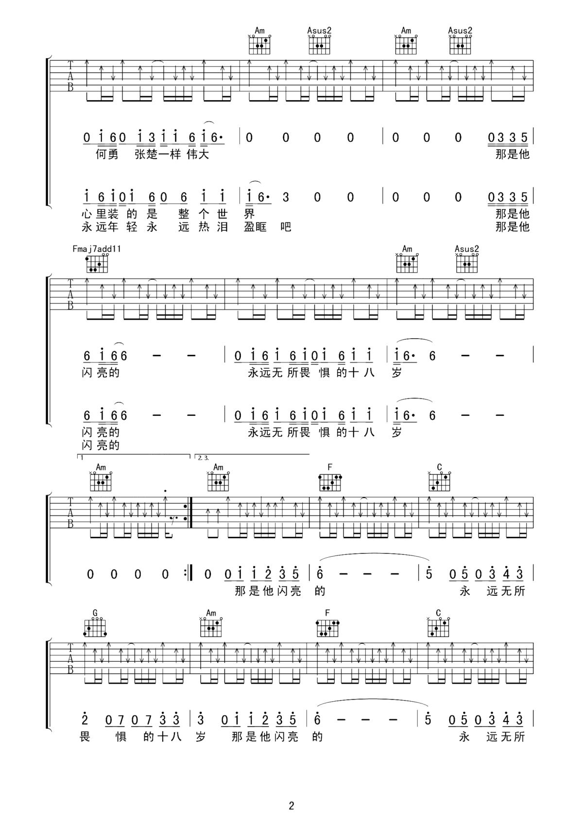 永远的十八岁吉他谱_王喂马_唱响你的风华正茂,峥嵘岁月