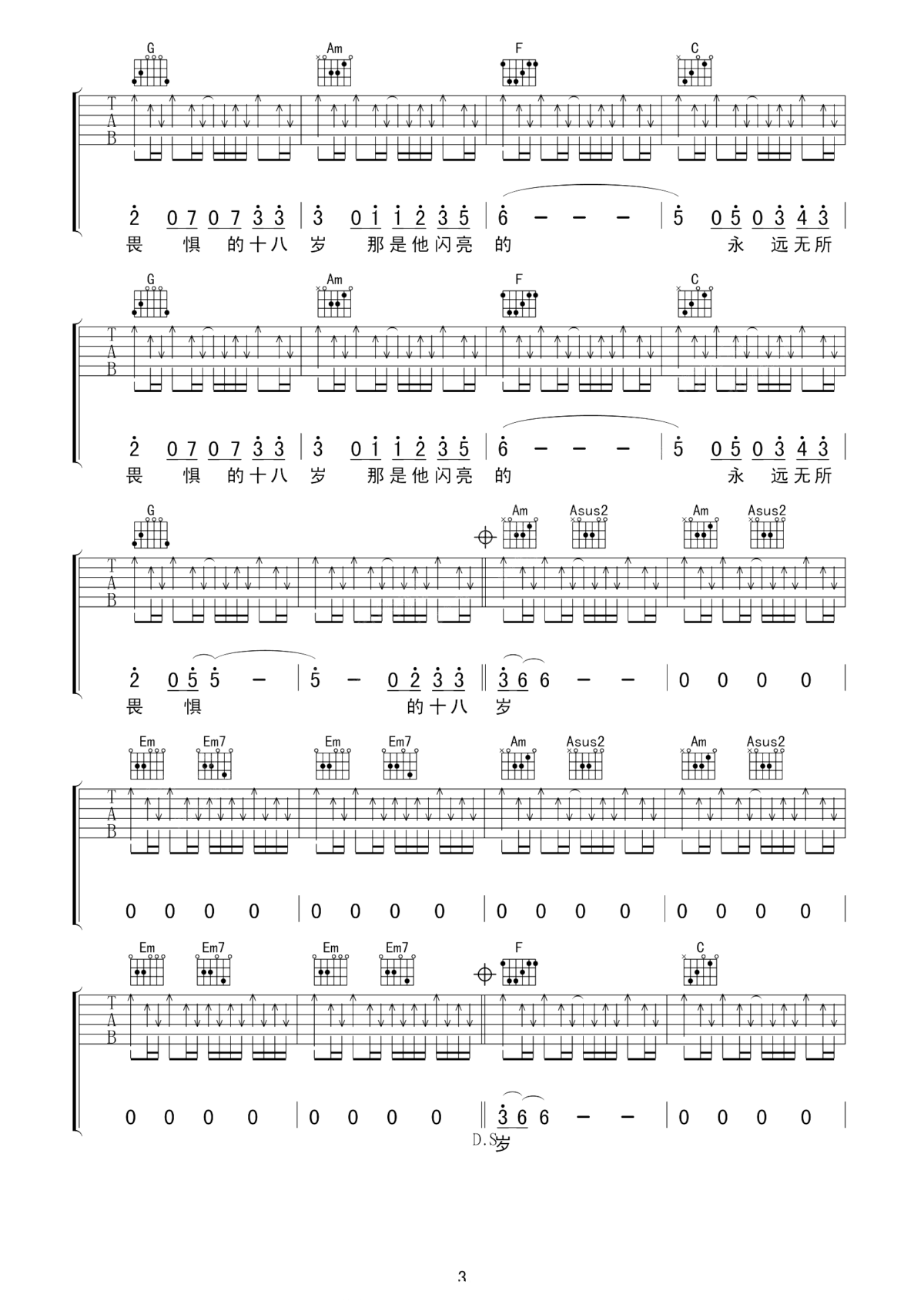 永远的十八岁吉他谱_王喂马_唱响你的风华正茂,峥嵘岁月