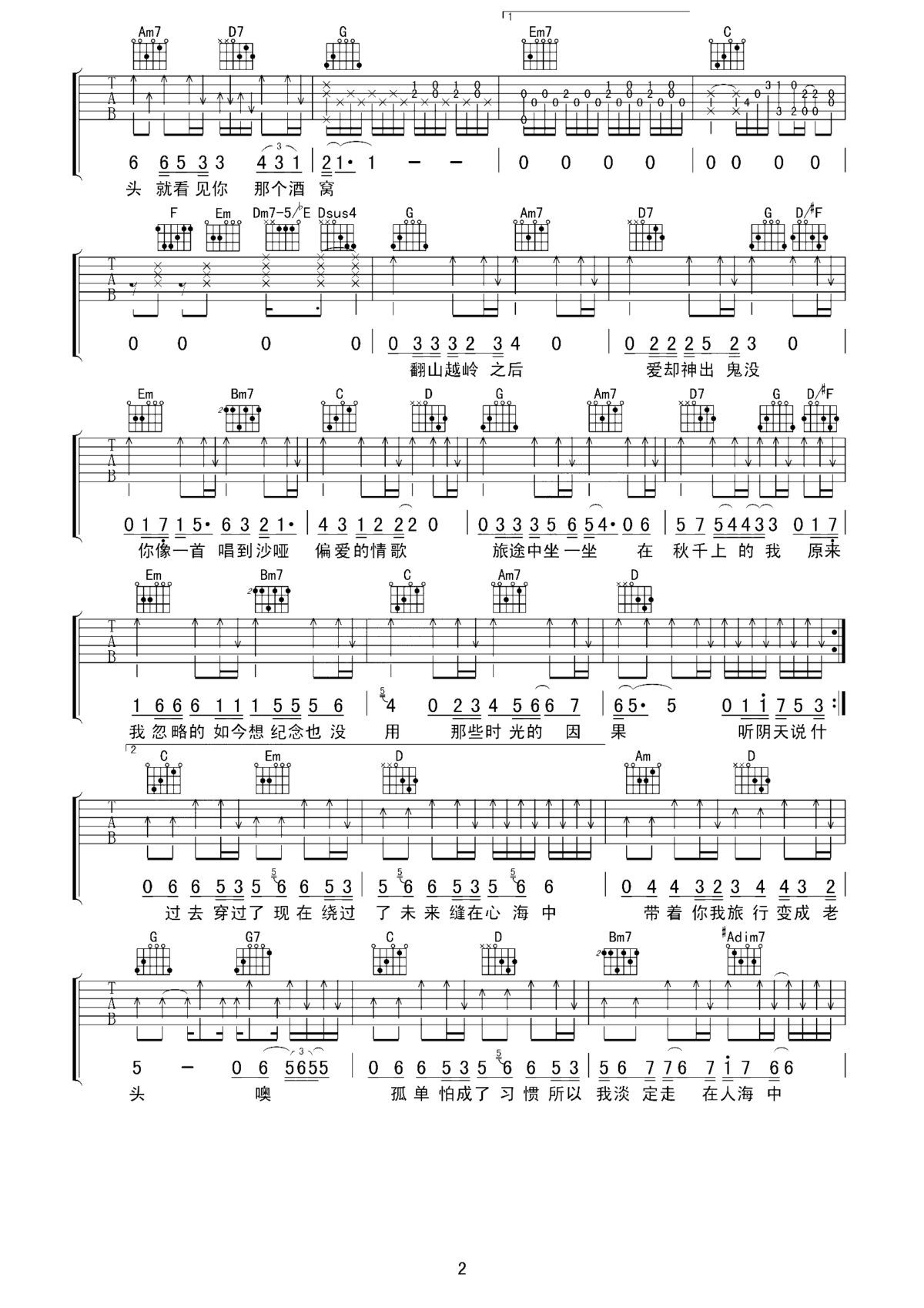 阴天快乐吉他谱_陈奕迅_爱情不是永远晴空万里的，也会有突如其来的暴风雨