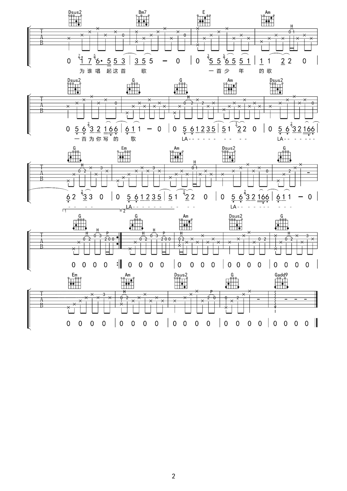 给少年的歌吉他谱_程璧_像夏日教室里缓缓吹响的清脆的铃铛声