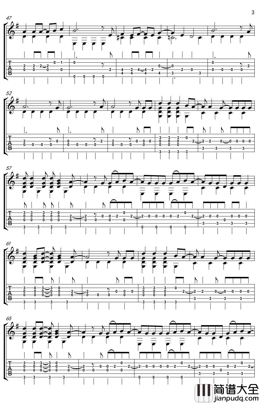 前前前世指弹谱_动画电影_你的名字_主题曲_吉他独奏谱