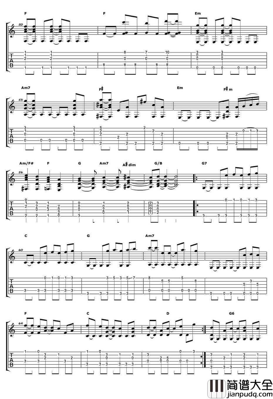 小手拉大手指弹谱_宫崎骏_幻化成风吉他独奏谱