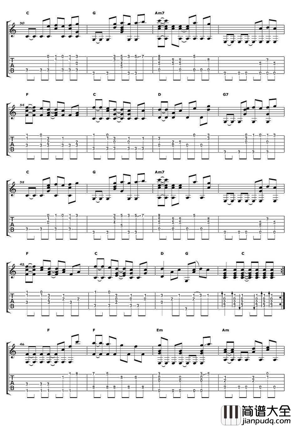 小手拉大手指弹谱_宫崎骏_幻化成风吉他独奏谱